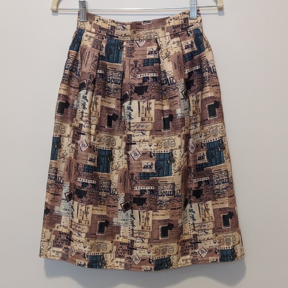 Retro Newsprint A-Line Skirt